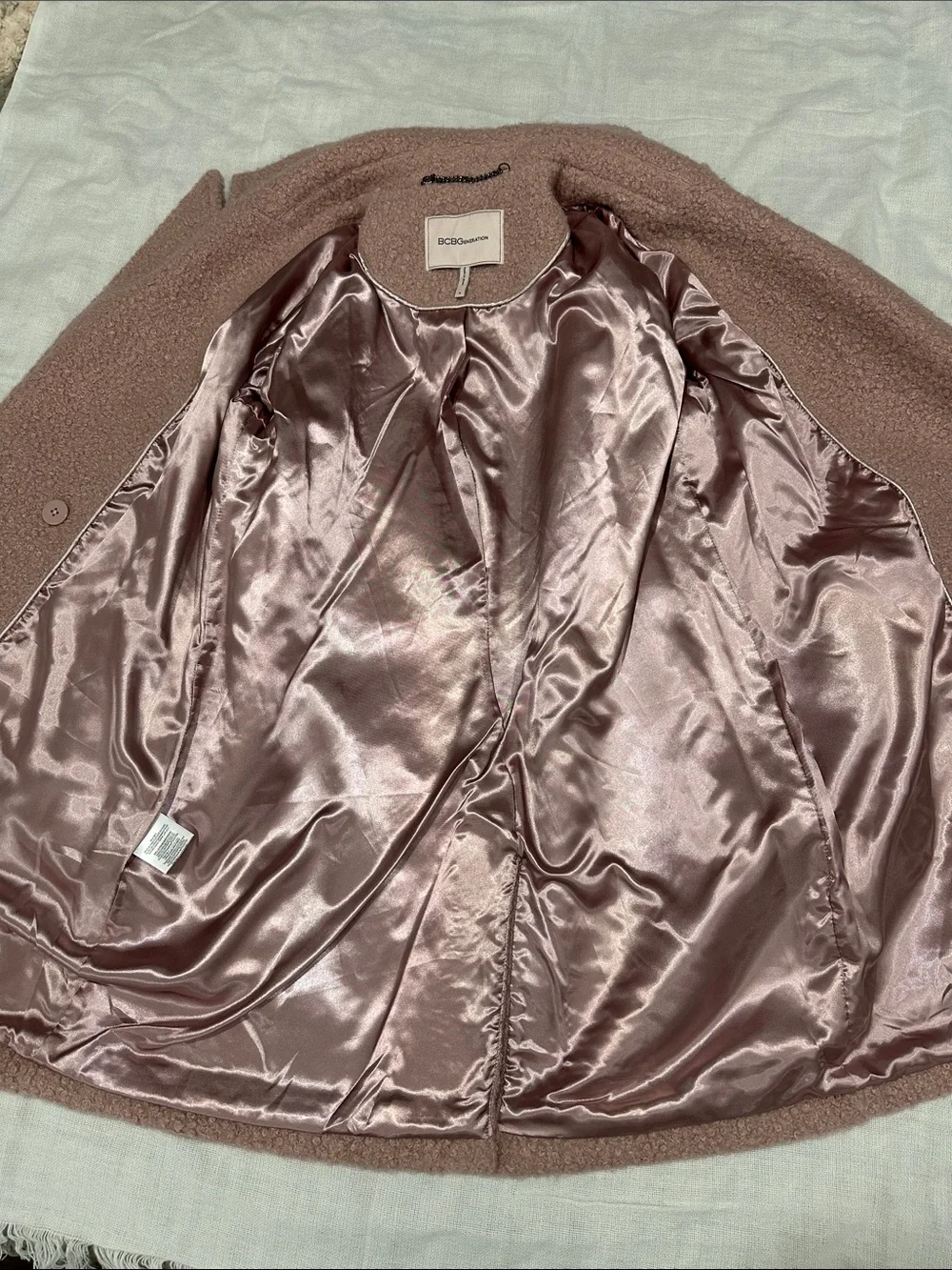BCBGeneration Dusty Rose Teddy Double-Breasted Pea Coat, Size M